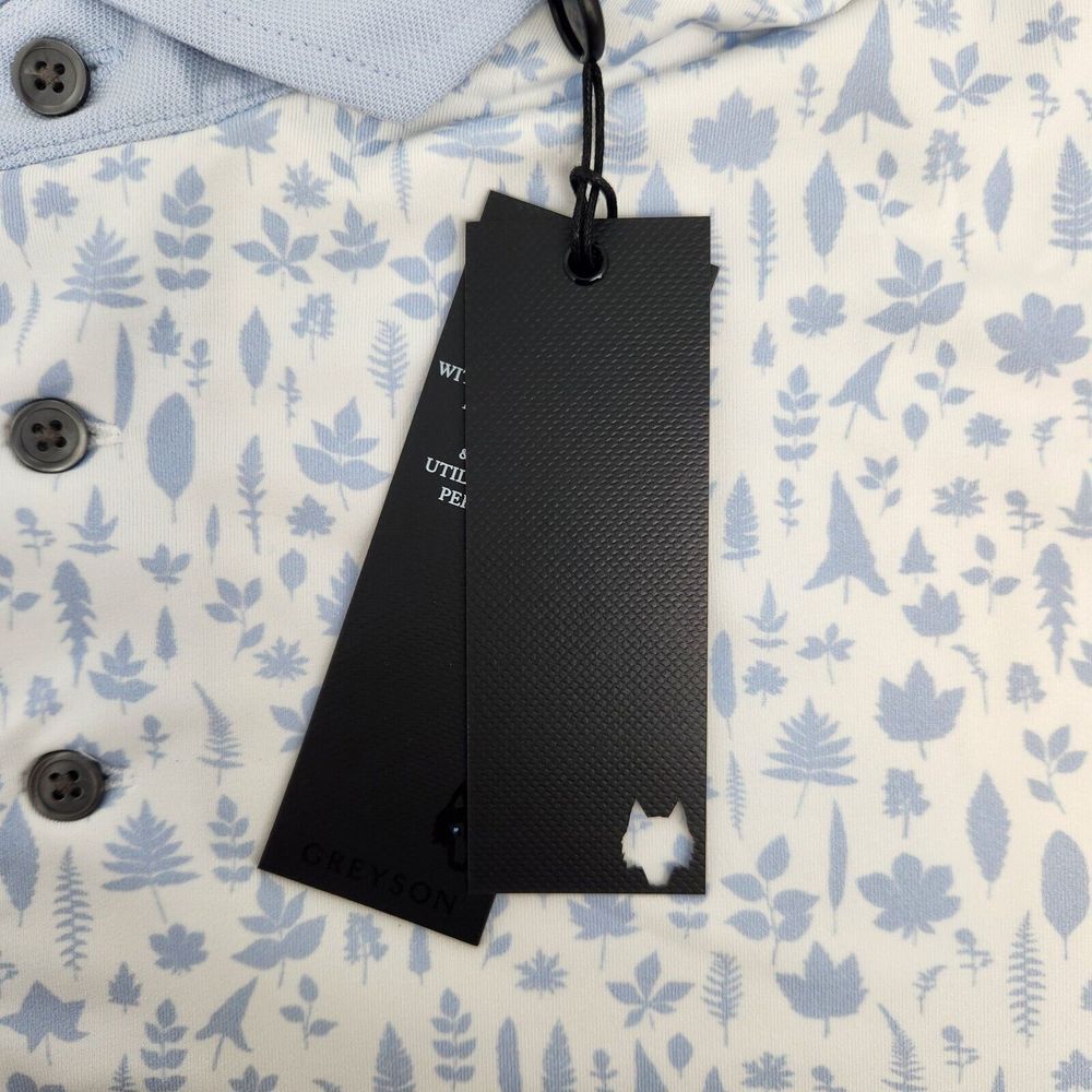 New Greyson Mens Golf Polo Magical Ferns Arctic White/Blue Floral Size XL NWT - Picture 6 of 9